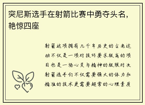 突尼斯选手在射箭比赛中勇夺头名，艳惊四座