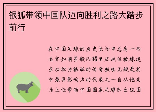 银狐带领中国队迈向胜利之路大踏步前行