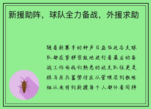 新援助阵，球队全力备战，外援求助